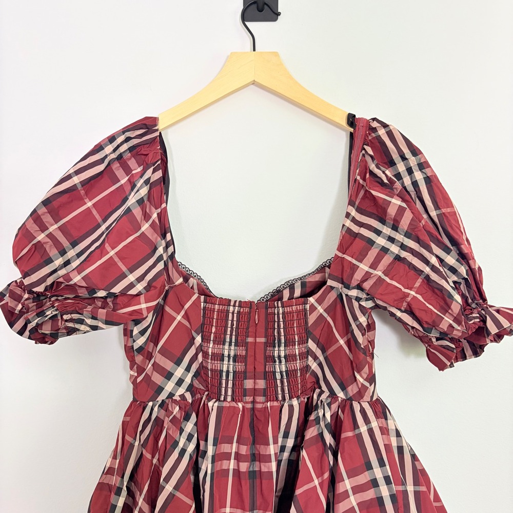 Anthropologie Maeve Red Tartan Plaid Puff Sleeve Mini Dress S OB2080843 - Picture 8 of 10